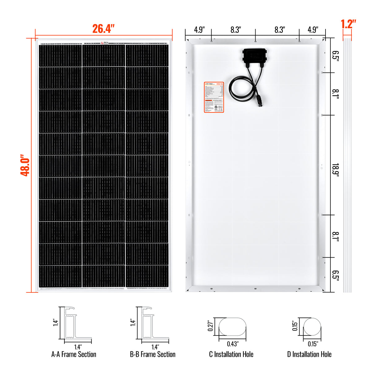 MEGA 150 | 150 Watt Solar Panel | Lightweight 12V Off-Grid Solar Panel for RVs, Cabins, Boats | 25-Year Output Warranty | UL Certified - RICH SOLAR